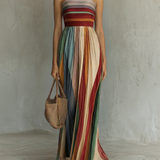 Päivi - Pitkä värikäs mekko ilman hihnoja