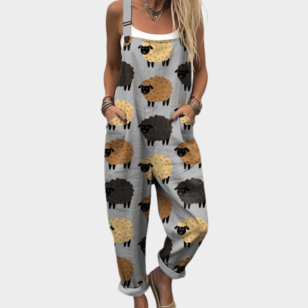 Jenna-haalari, lampaskuvio harmaalla pohjalla, edestä